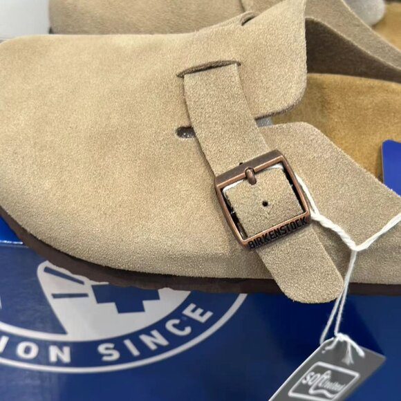 Birkenstock Boston Suede Leather Women Men Taupe Shoes - Picture 3 of 6